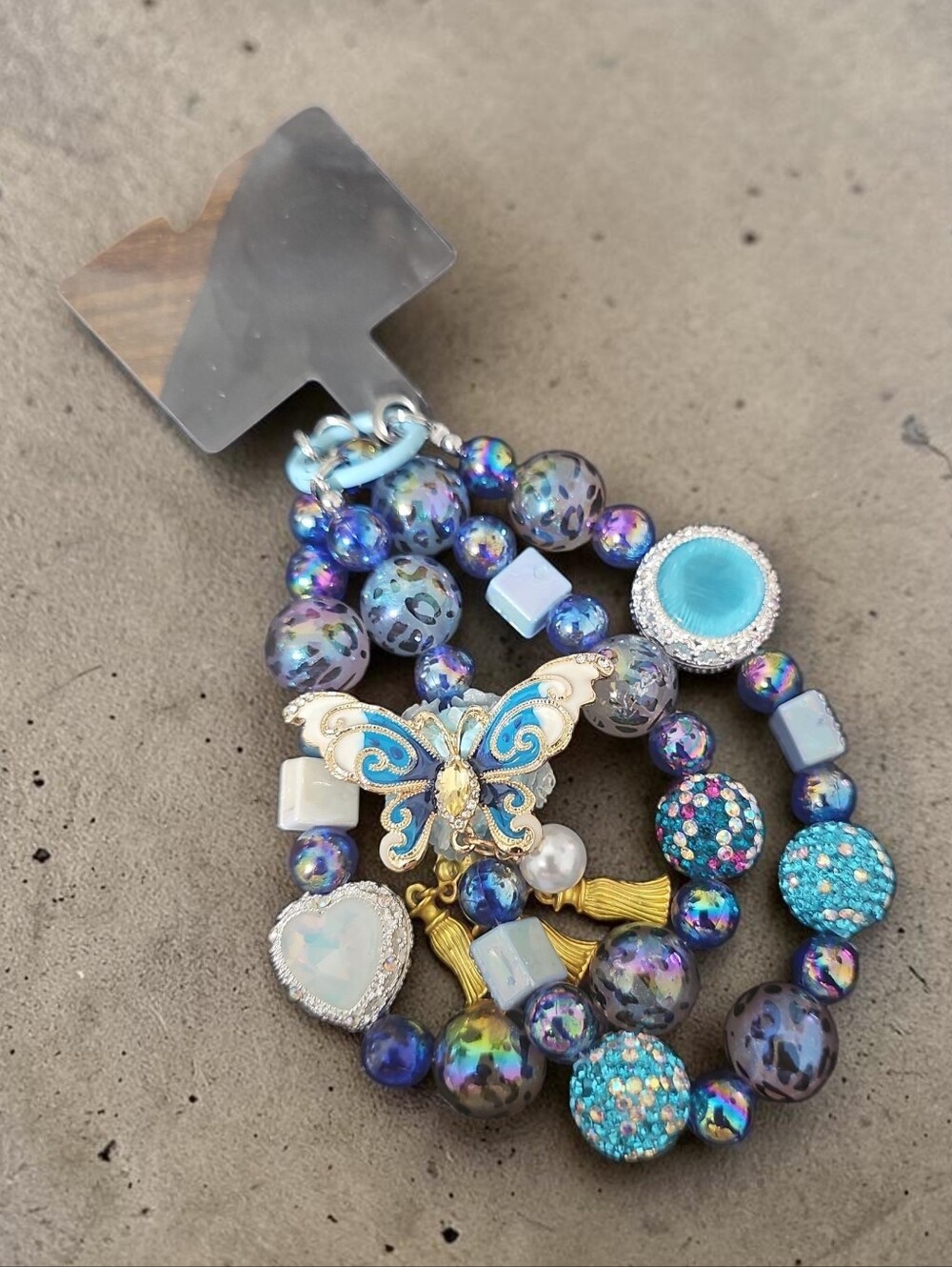 Sassified Boutique Nwt Blue Butterfly Charm Phone Beaded Lanyard